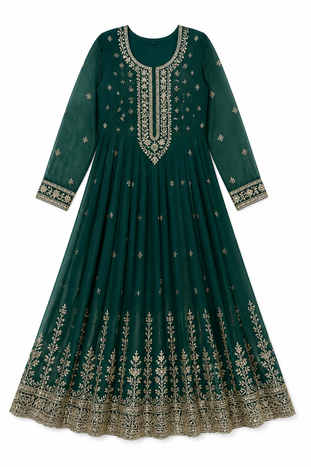 Green georgette anarkali with embroidery