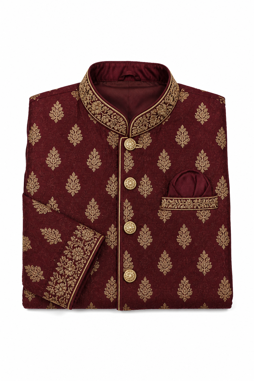 Maroon kids sherwani with embroidery