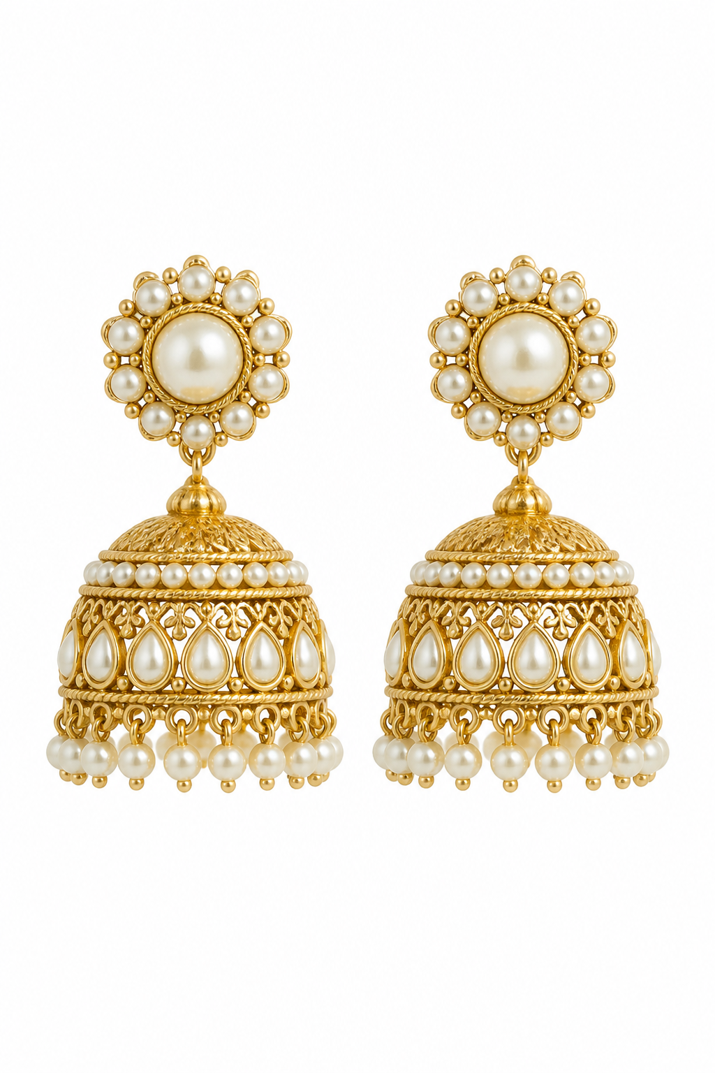 Imitation pearl jhumkas, not gold
